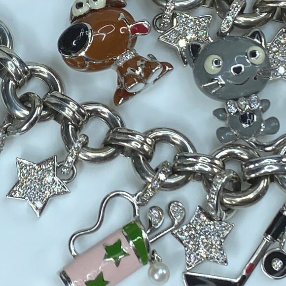 Aaron Basha 18k White Gold Enamel and Diamond Charm Necklace 20" 285.4g JR85754 - Picture 7 of 16